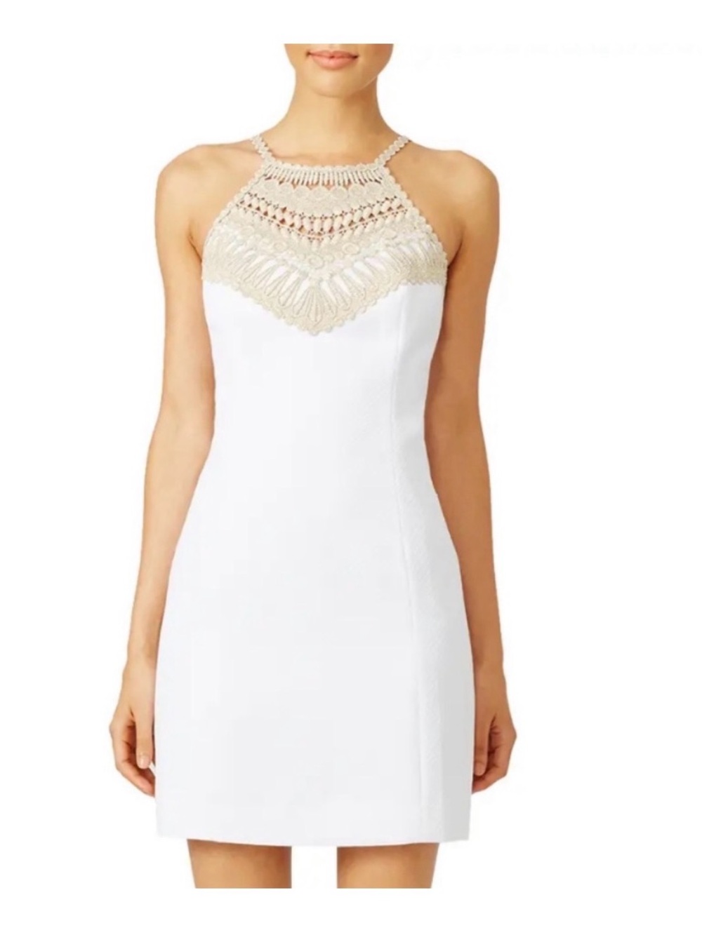 Lilly Pulitzer White Mini Dress with light gold detailing - Picture 2 of 4